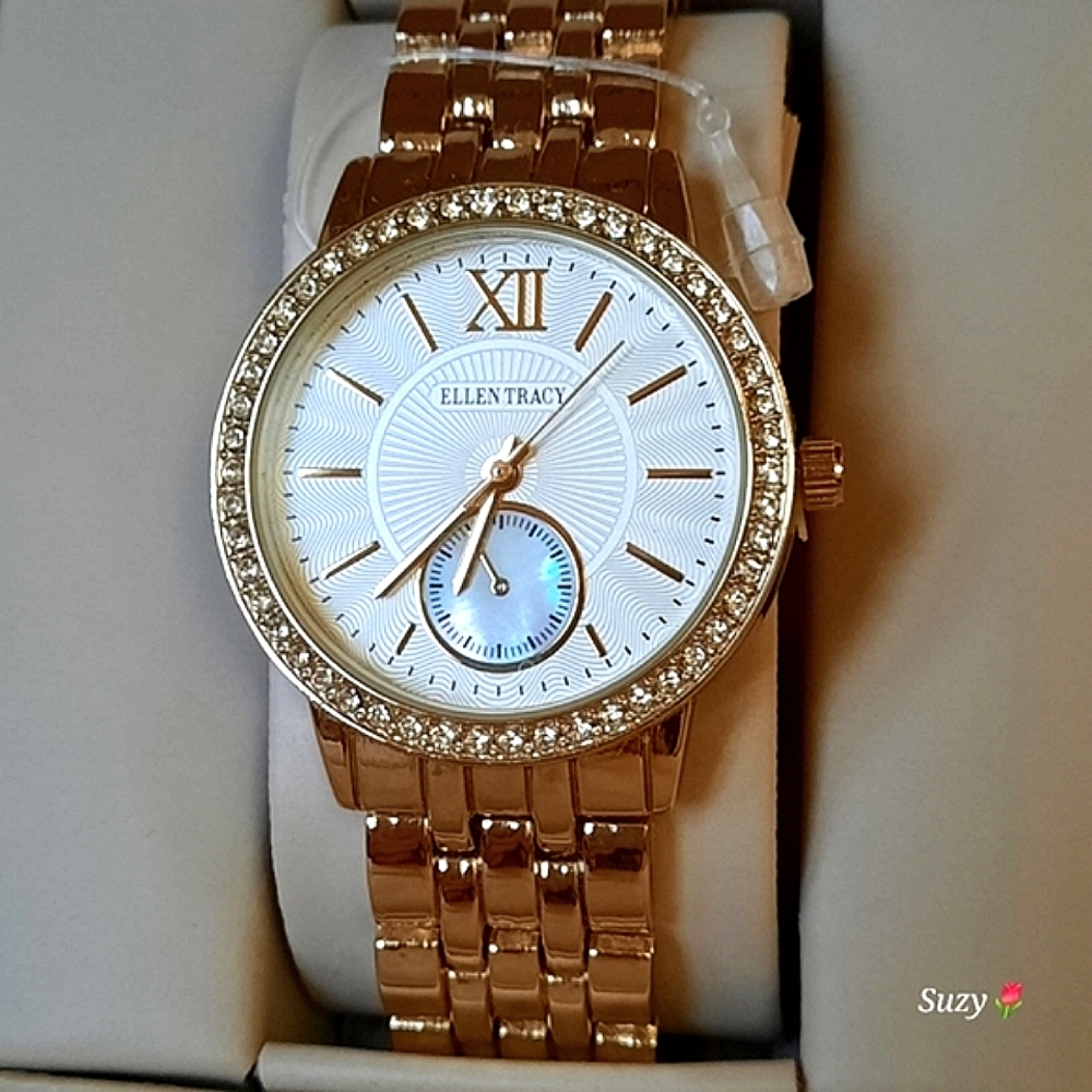 ELLEN TRACY Rhinestone Golden Watch